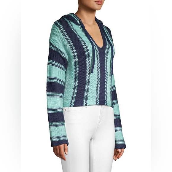 Wildfox Hermosa Striped Knit Hoodie Oxford Glacier NWT - Picture 3 of 6